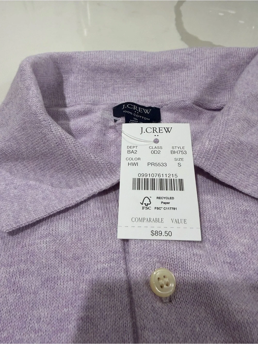 J. Crew Light Lavender Cotton Polo